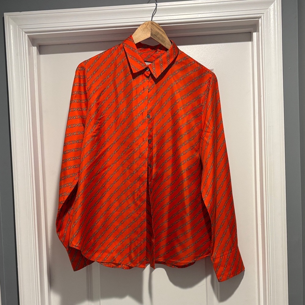 J Crew Red/Orange Striped Button-Up Shirt